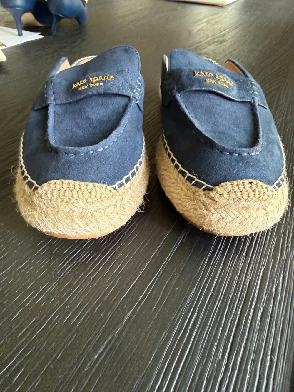 Kate Spade Navy Suede Espadrille Mules Size 6
